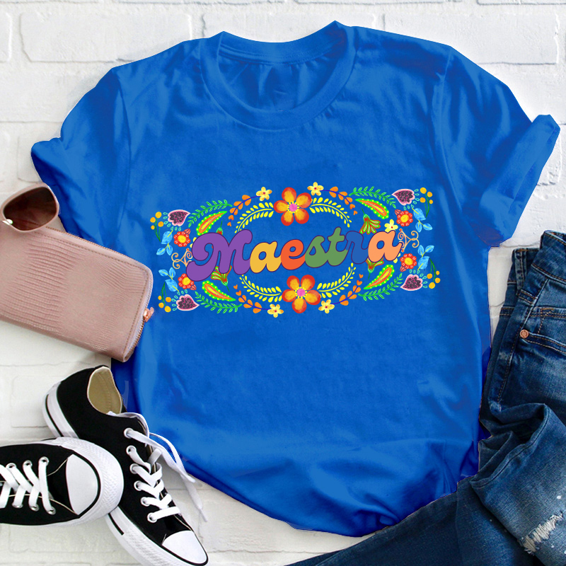 Mexican Flowers Bilingual Spanish Teacher T-Shirt
