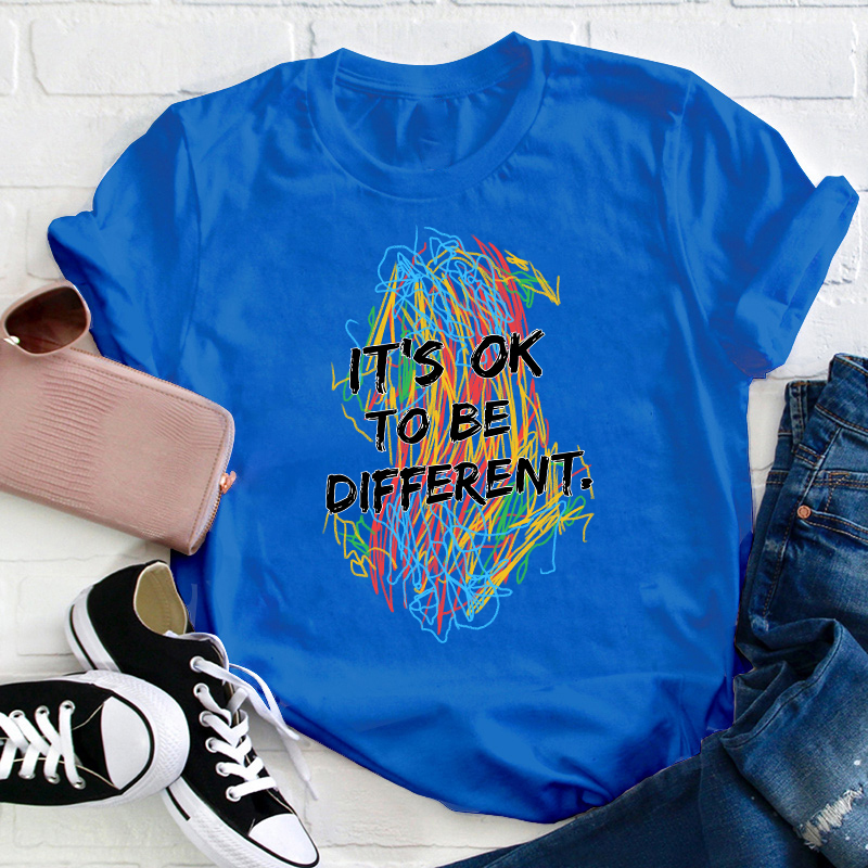 Colorful Crayon It's Ok To Be Different Teacher T-Shirt