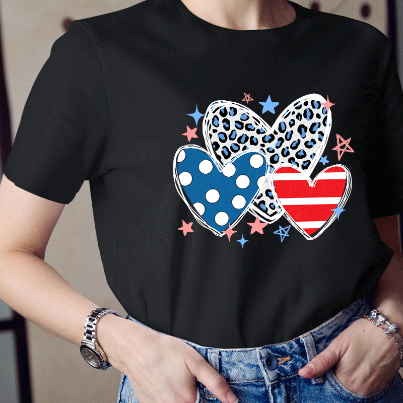 American Hearts Leopard Print Teacher T-Shirt