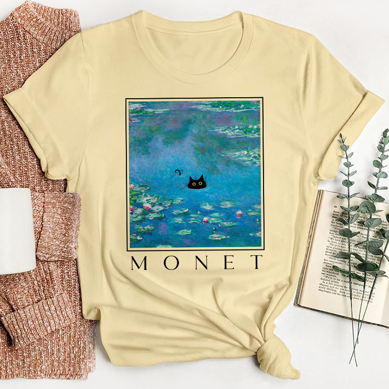 Monet Waterlily Cat Teacher T-Shirt