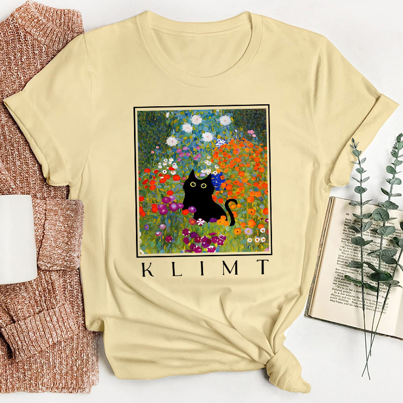 Klimt Cat Garden Cat Teacher T-Shirt