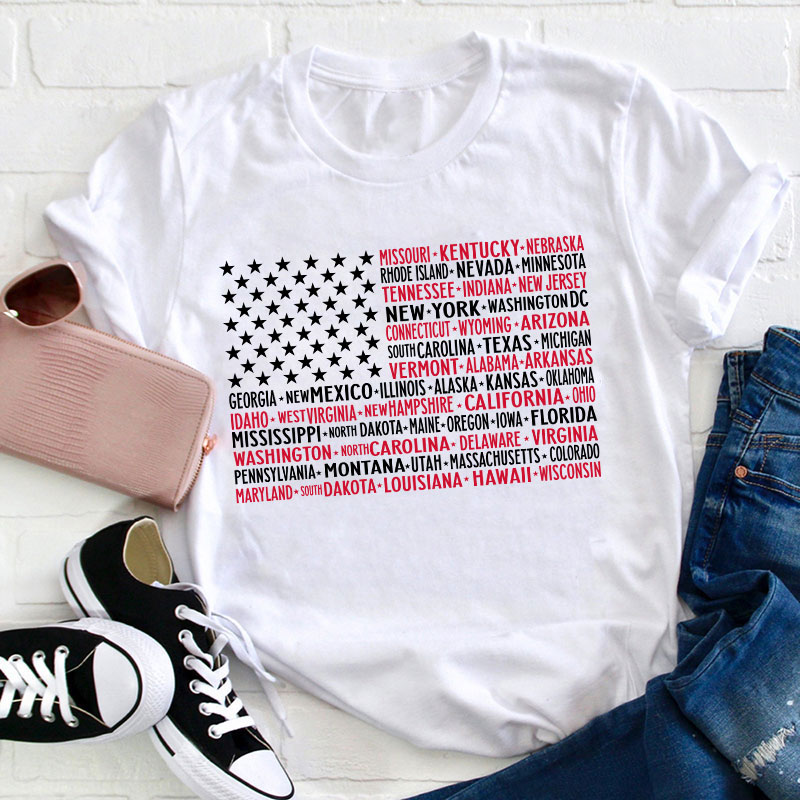 Vintage American Flag 4th Of July Teacher T-Shirt