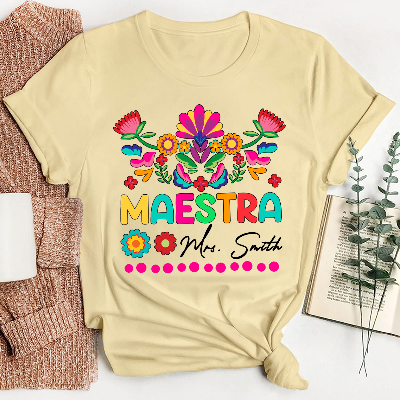 Personalized Floral Maestra Spanish Teacher T-Shirt