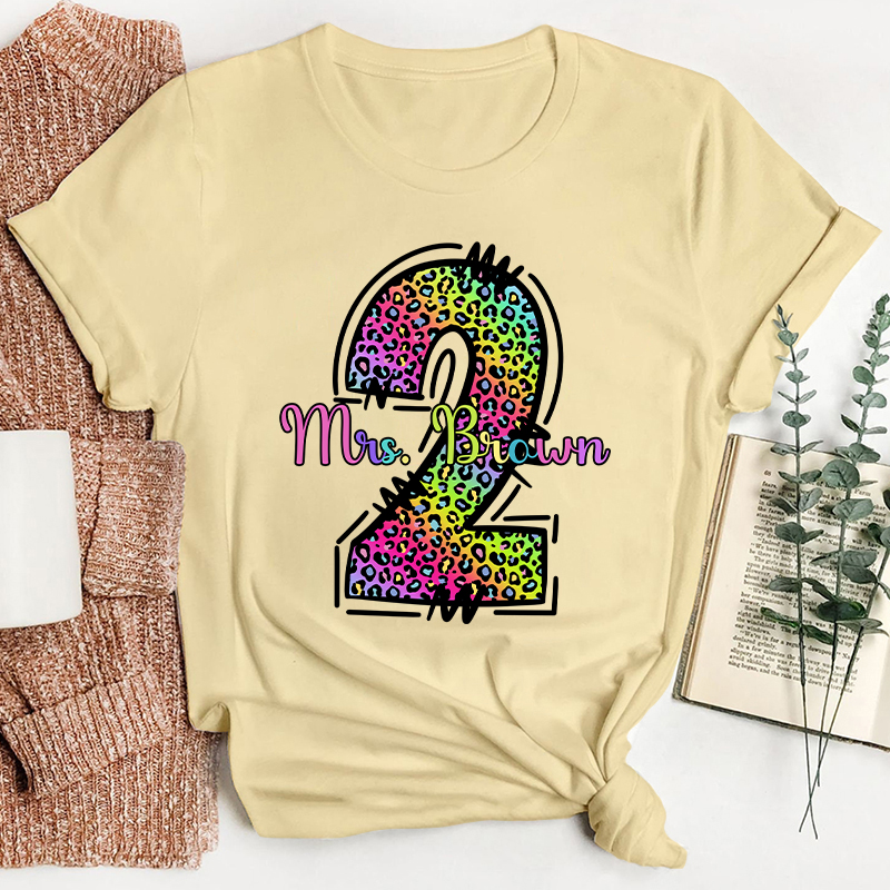 Personalized Colorful Leopard Grade And Name Teacher T-Shirt