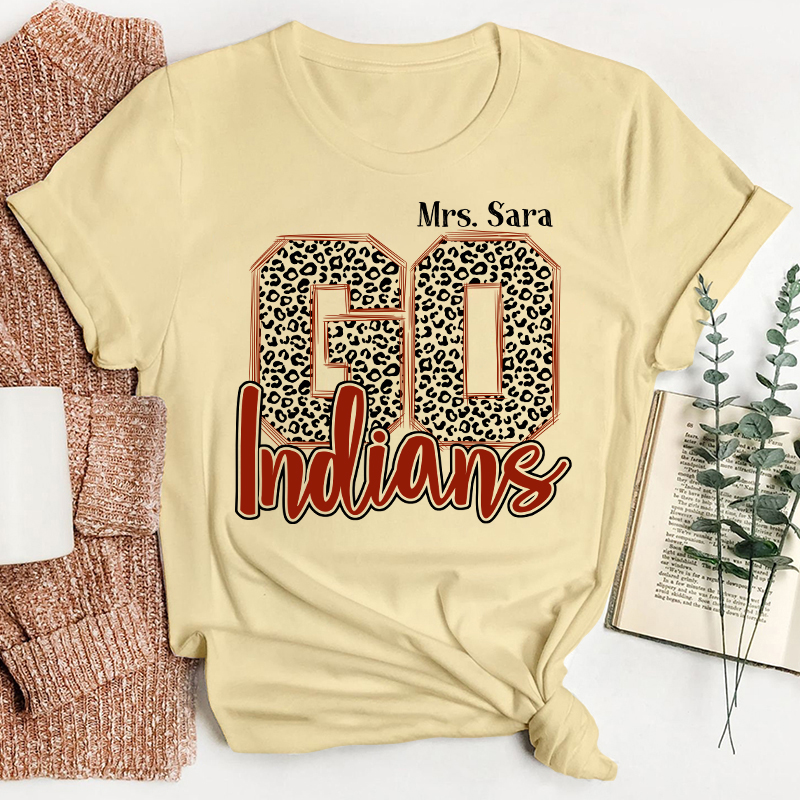 Personalized Colorful Leopard Mascot Go Team Teacher T-Shirt