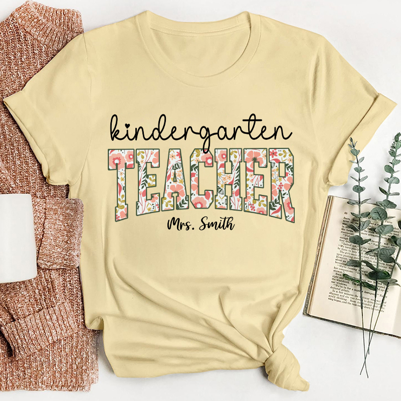 Personalized Vintage Flower Teacher Name Position Teacher T-Shirt