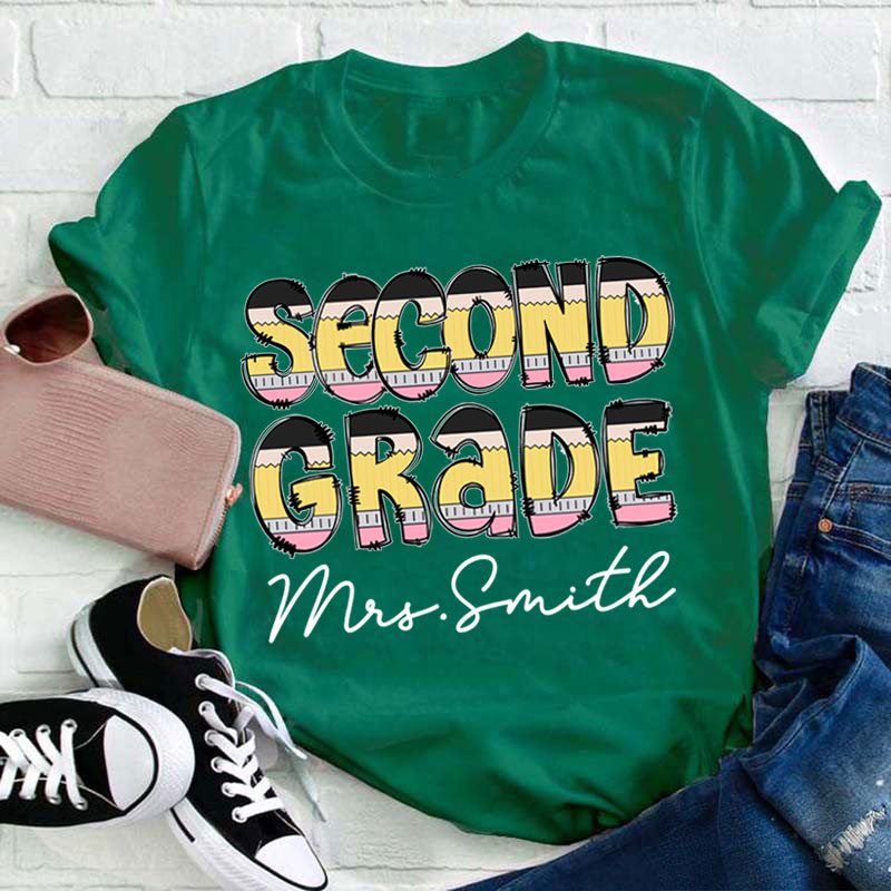 Personalized Creative Pencil Shape Design Letter Teacher T-Shirt