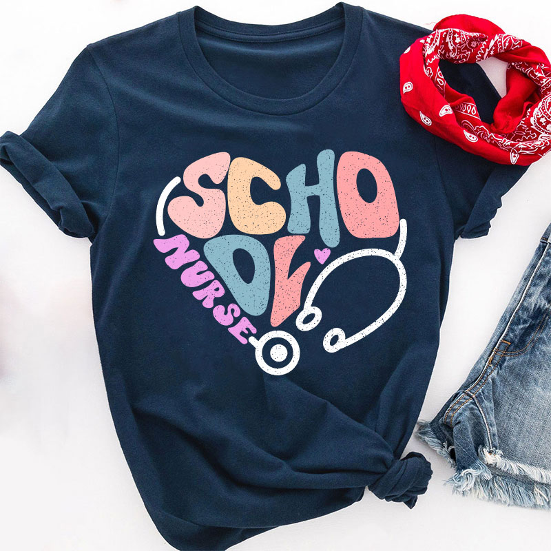 School Nurse Heart Stethoscope T-Shirt