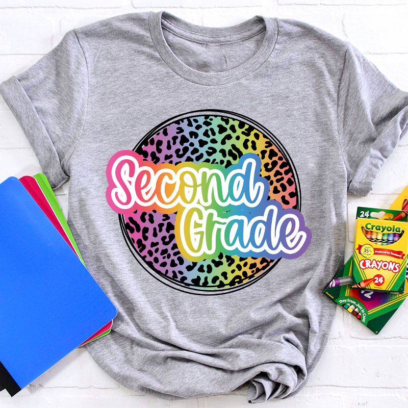 Personalized Text Gradient Leopard Print Teacher T-Shirt