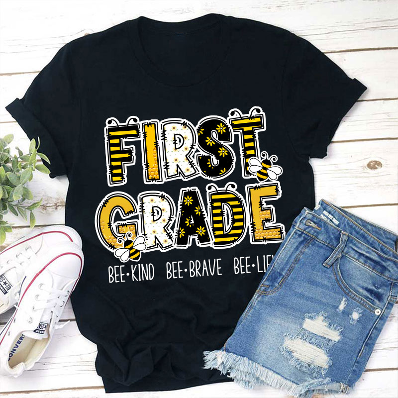 Personalized Grade Funny Bee Font Design Teacher T-Shirt