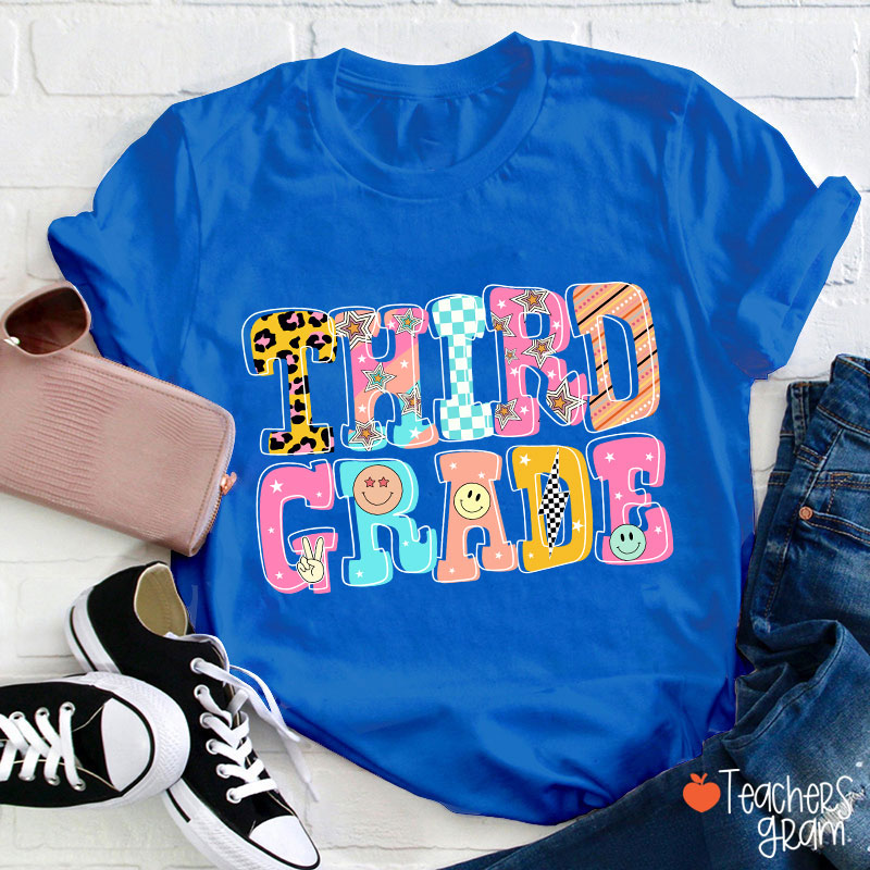 Personalized Letter Doodle Grade Teacher T-Shirt