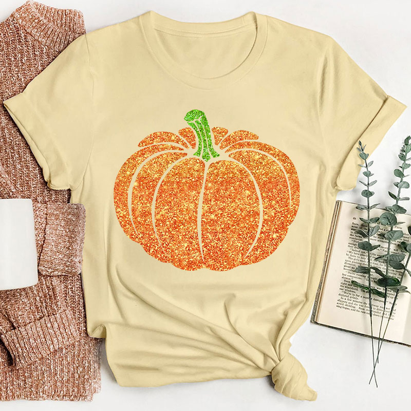 Glitter Fall Festive Pumpkins Teacher T-Shirt