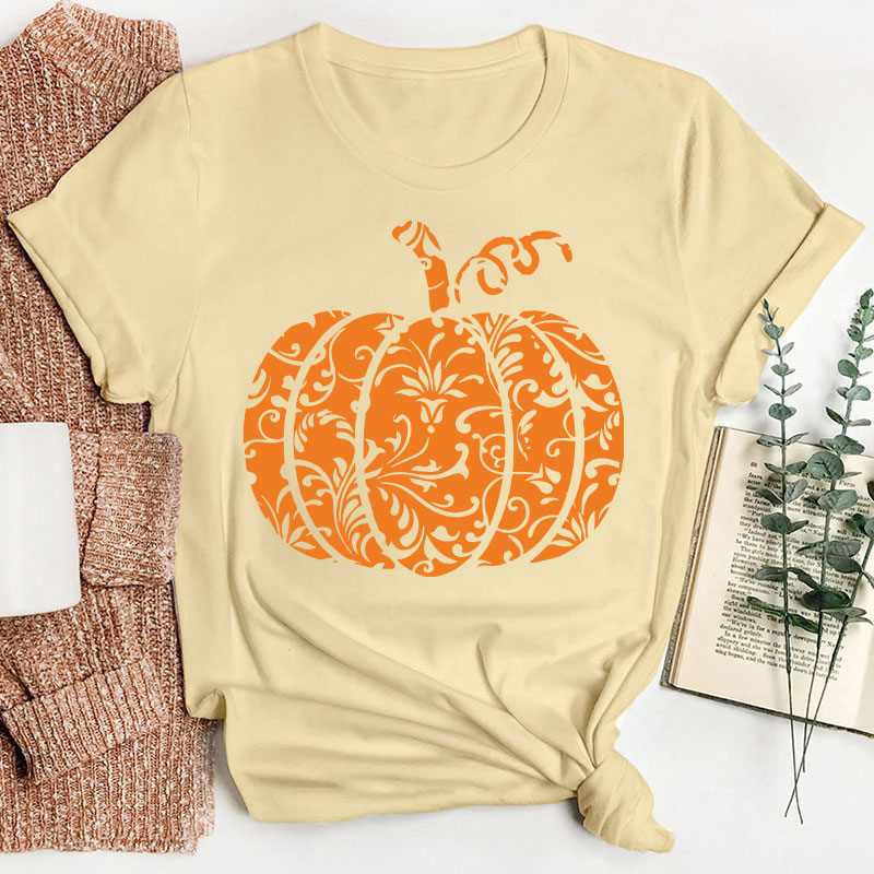 Floral Pumpkin Teacher T-Shirt