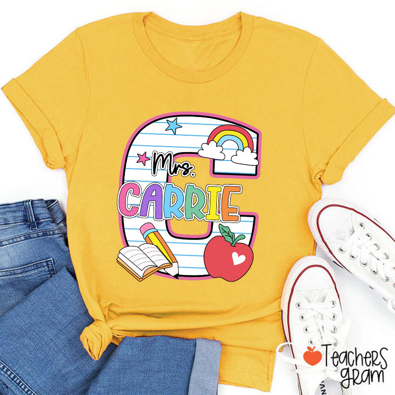 Personalized Name Initials Design Cute Icon Teacher T-Shirt