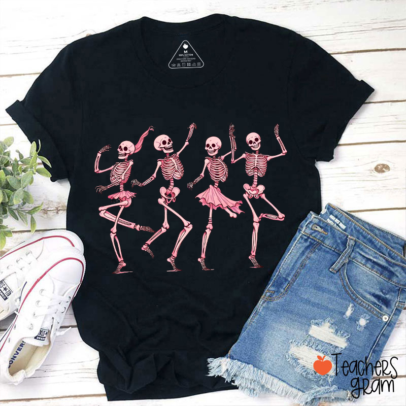 Pink Dancing Skeleton Teacher T-Shirt