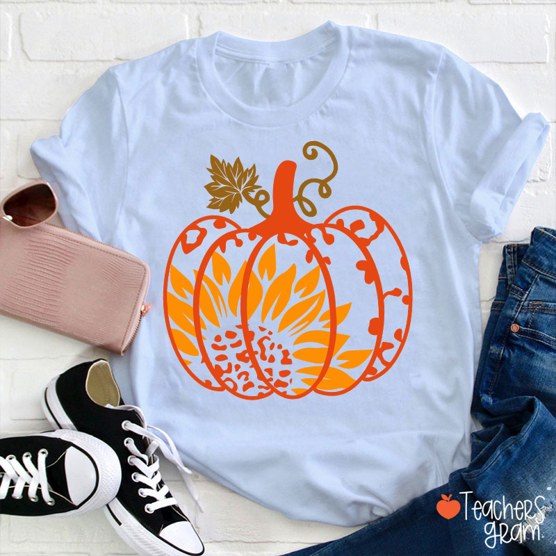 Sunflower And Pumpkin Teacher T-Shirt