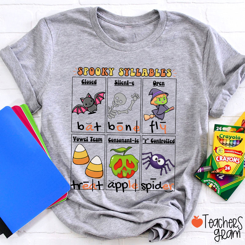 Halloween Reading Spooky Syllables Teacher T-Shirt
