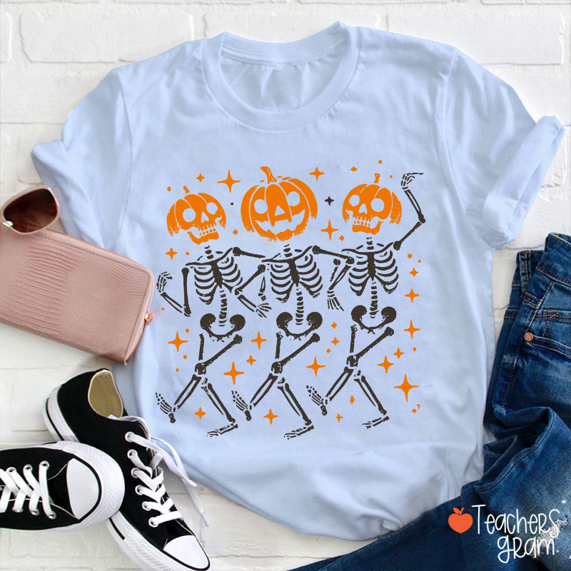 Dance Pumpkin Skeleton Halloween Teacher T-Shirt