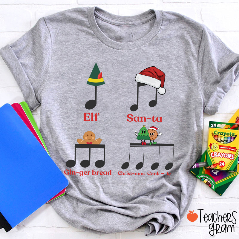 Elf Santa Music Note Teacher T-Shirt