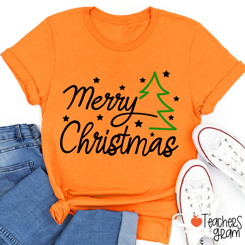 Merry Christmas Snow Tree Teacher T-Shirt