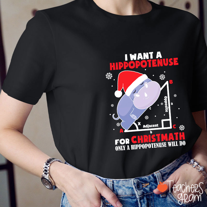I Want A Hippopotenuse For Christmas Teacher T-Shirt