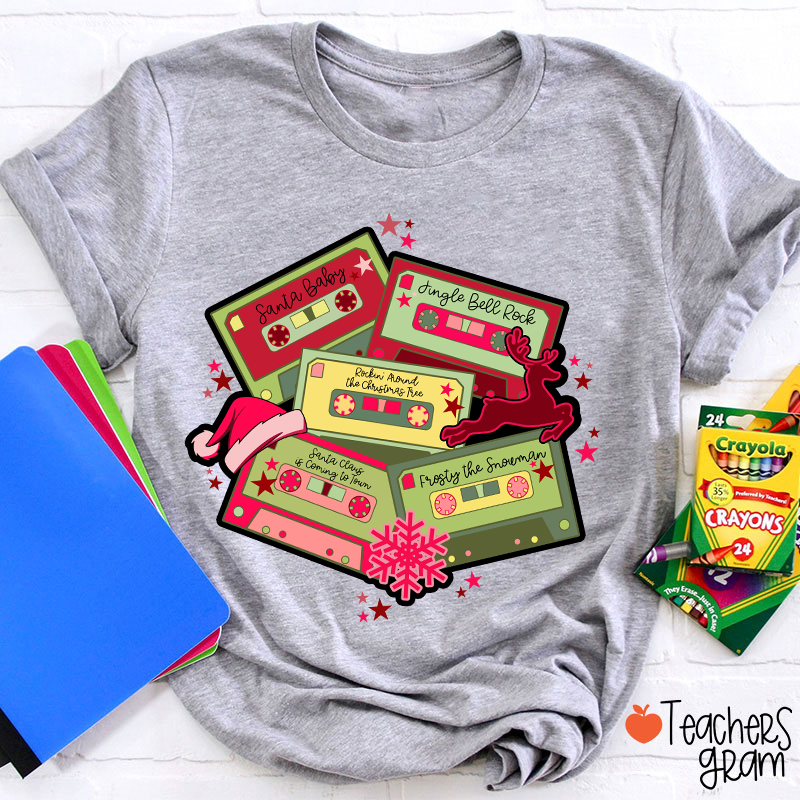 Christmas Music Cassette Tapes Teacher T-Shirt