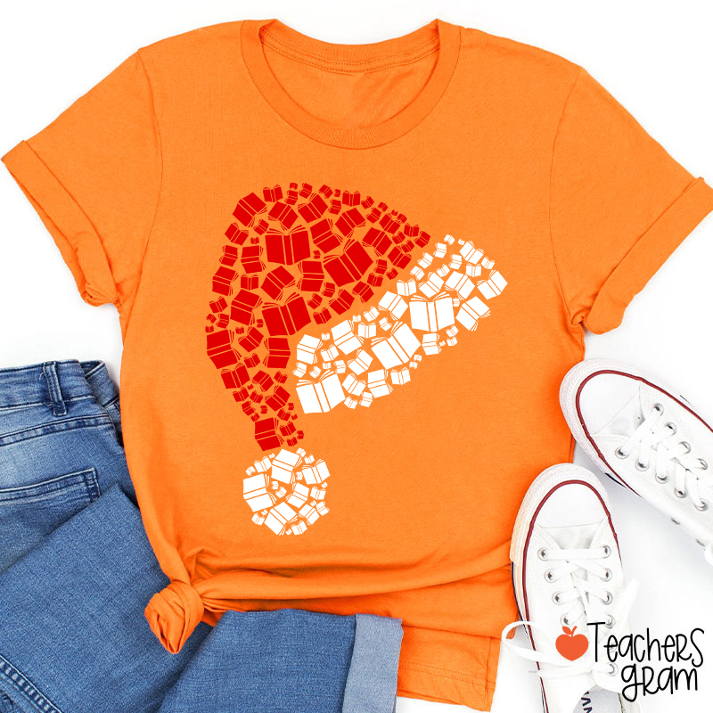 Book Christmas Hat Christmas Teacher T-Shirt