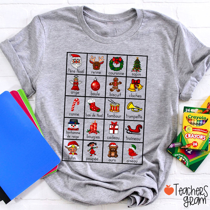 Cute Christmas Icons French Teacher T-Shirt