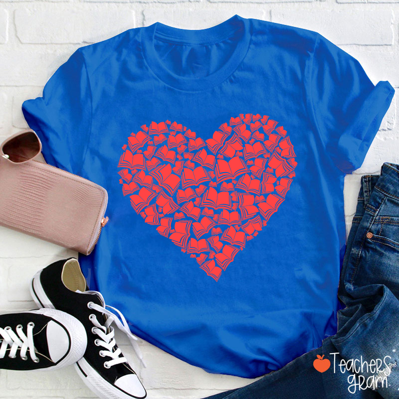 Love Books Valentine Teacher T-Shirt