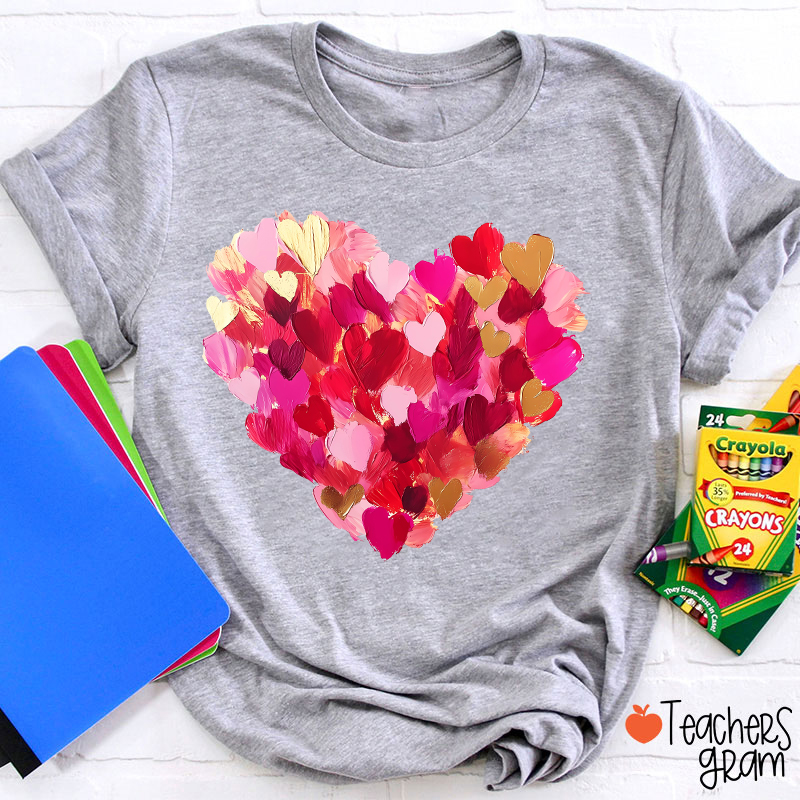 Oil Painting Heart Valentine Teacher T-Shirt