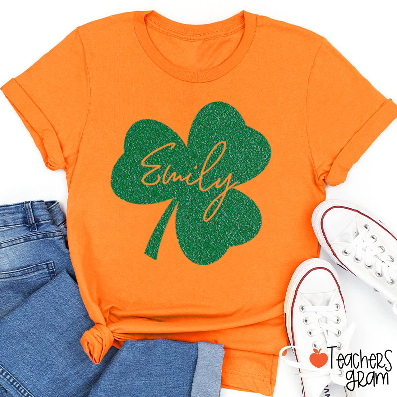 Personalized Clover Glitter Teacher T-Shirt
