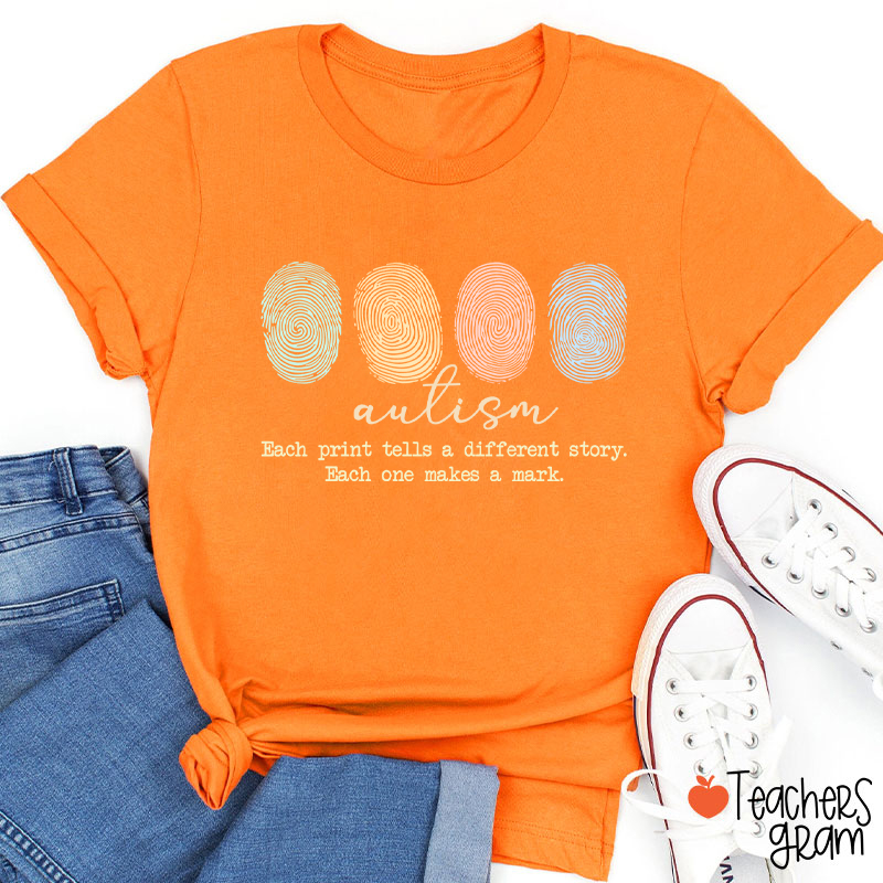 Autism Each Print Tells A Different Story Teacher T-Shirt