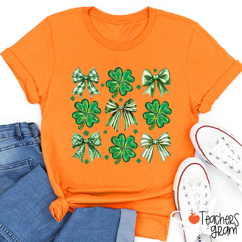 Four Leaf Clover Bow Teacher T-Shirt