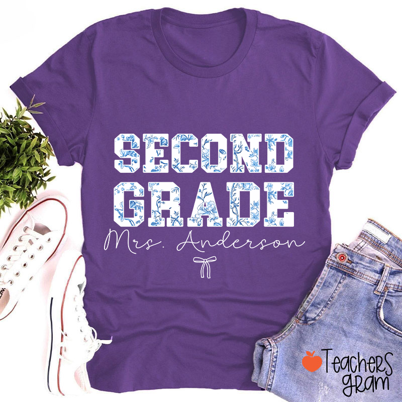 Personalized Name And Grade Trendy Teacher T-Shirt