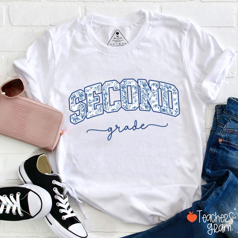 Personalized Grade Blue And White Porcelain Teacher T-Shirt