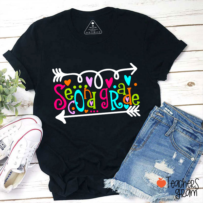 Personalized Grade Curly Font Teacher T-Shirt