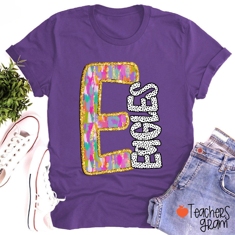 Personalized Mascot Colorful Initials Polka Dot Teacher T-Shirt