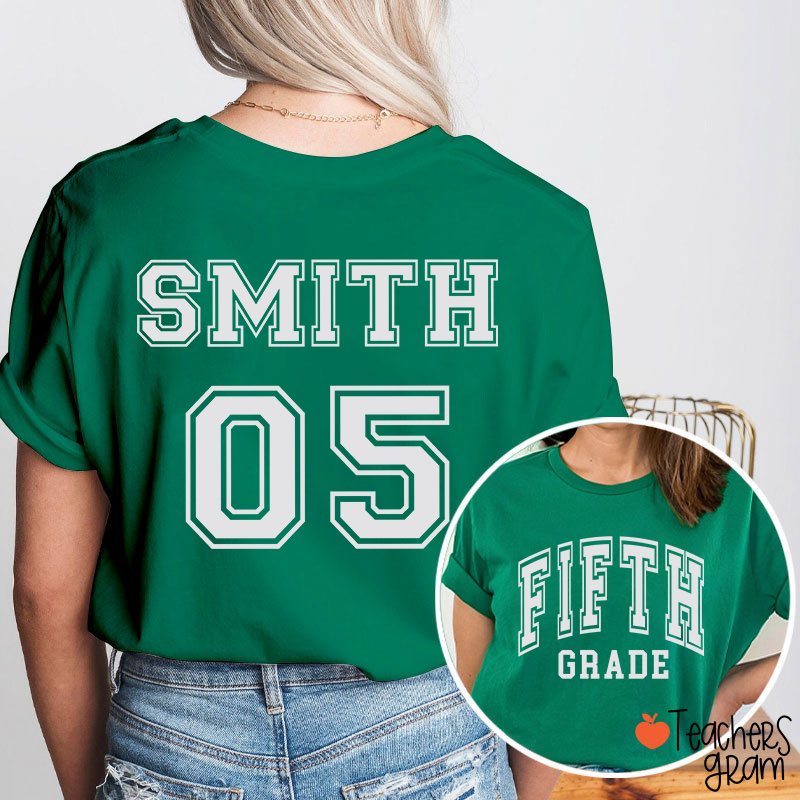 Personalized Grade And Name Simple Fonts Back To School Teacher Two Sided T-Shirt