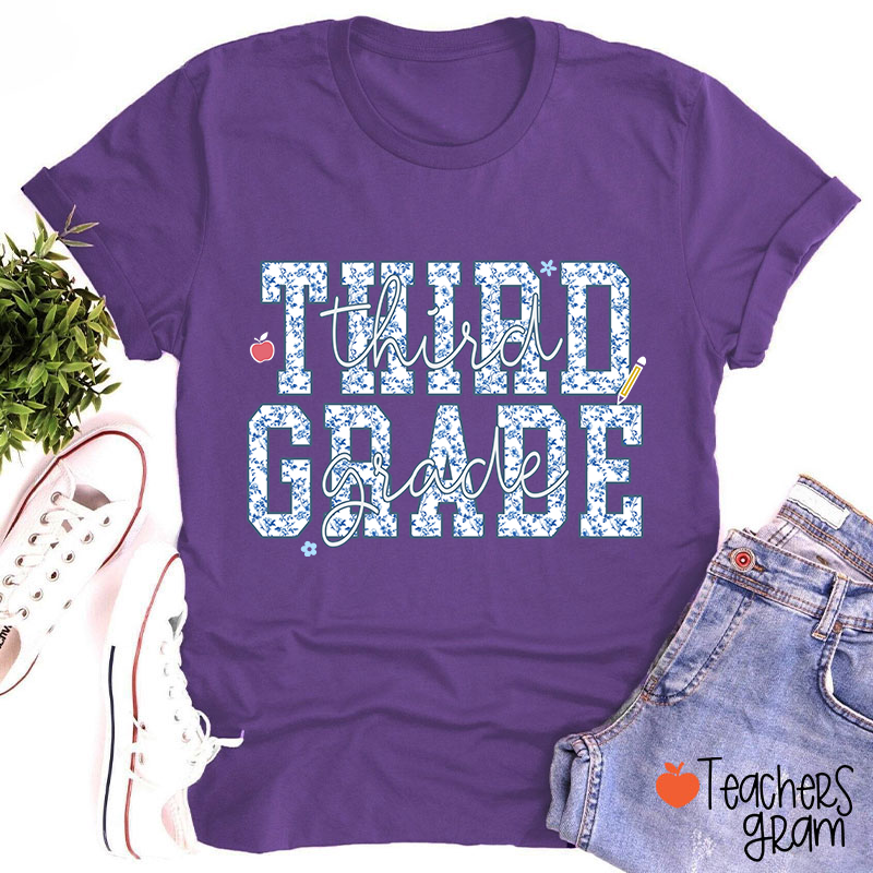 Personalized Grade Blue And White Porcelain Teacher T-Shirt