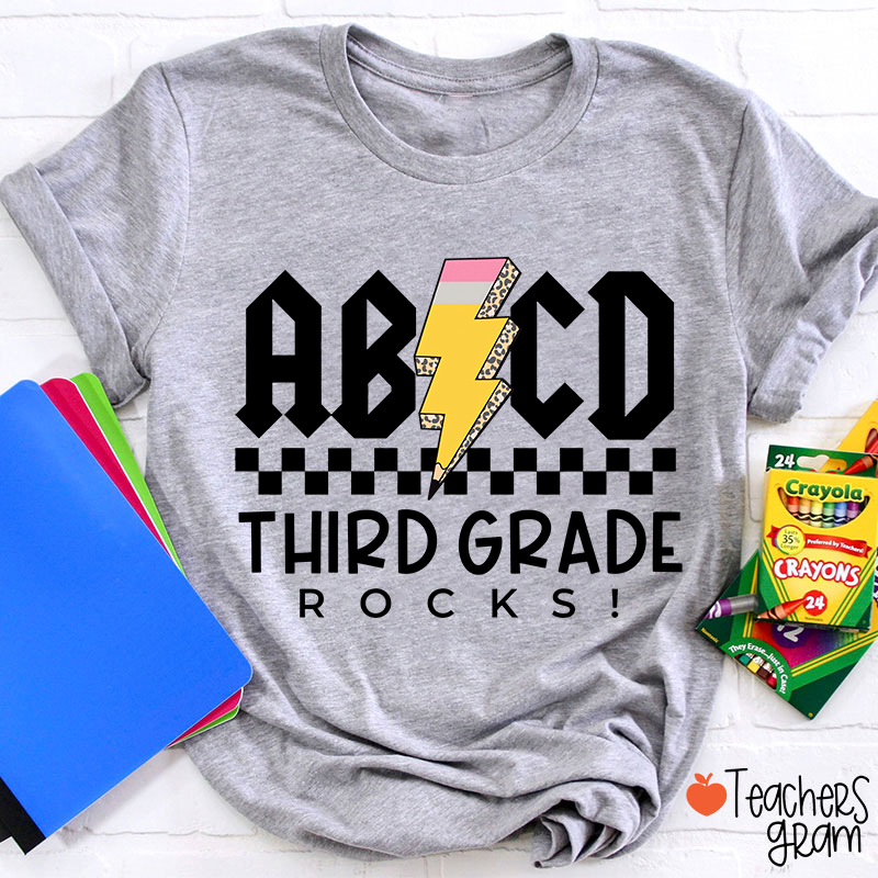 Personalized Grade Lightning Pencil Checkerboard Teacher T-Shirt