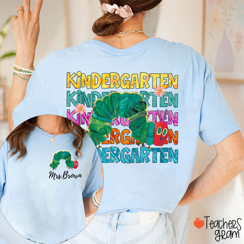 Personalized Grade And Name Cute Caterpillar Teacher Two Sided T-Shirt