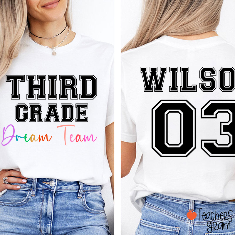 Personalized Grade Name Number Team Teacher Two Sided T-Shirt