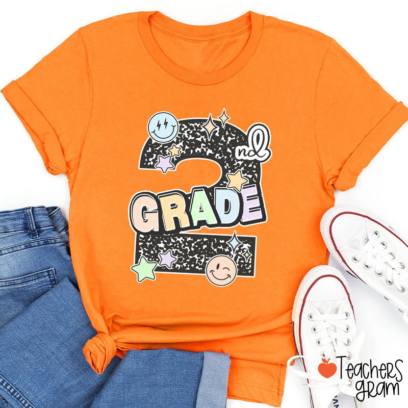 Personalized Grade Smiley Star Teacher T-Shirt