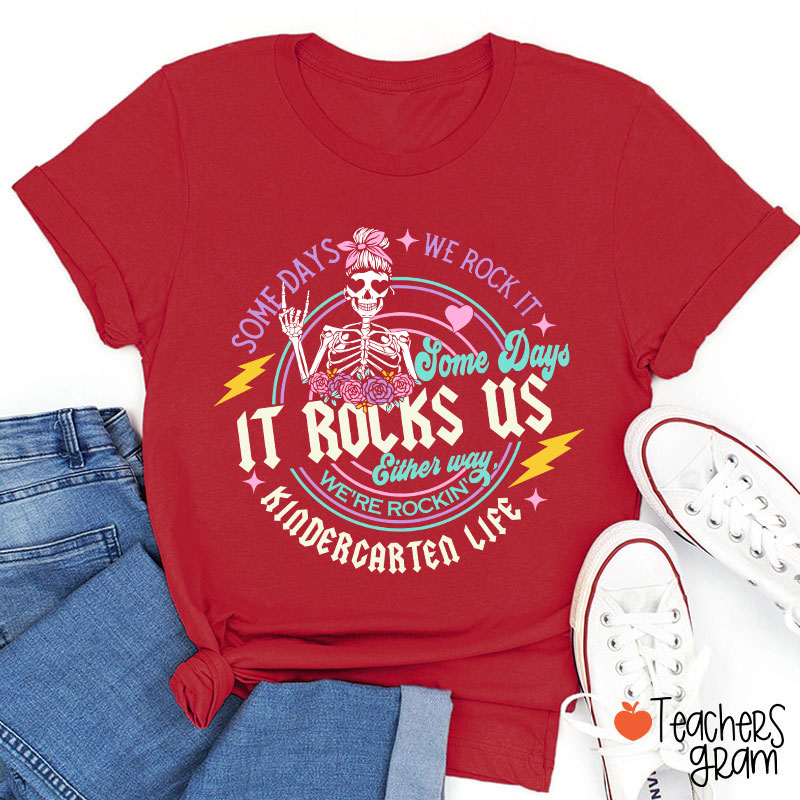 Personalized Grade Name Rock Skull Bow Lightning Teacher T-Shirt