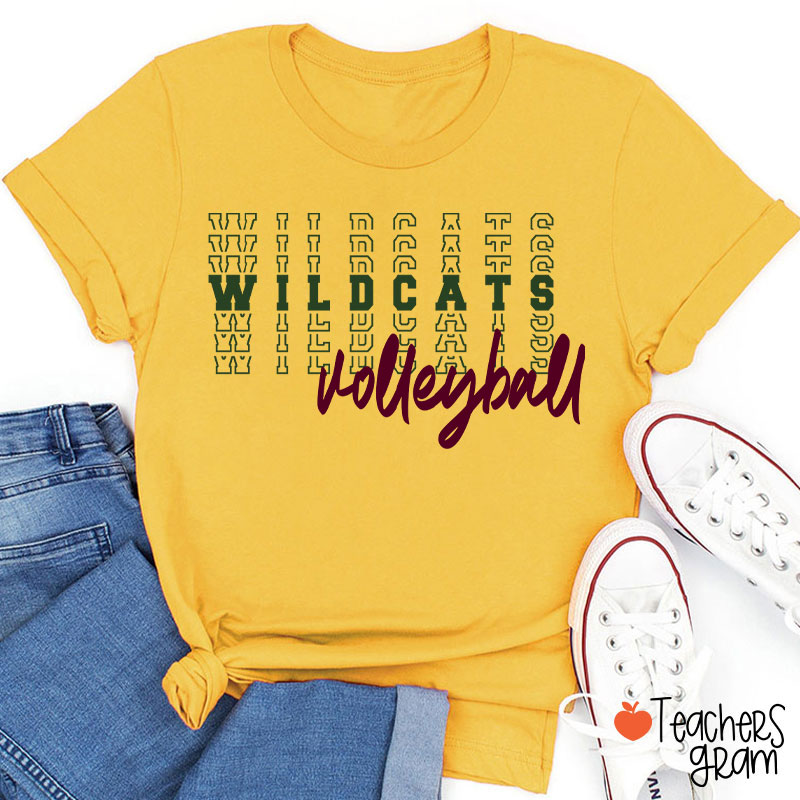 Personalized Mascot Text Stacking Teacher T-Shirt