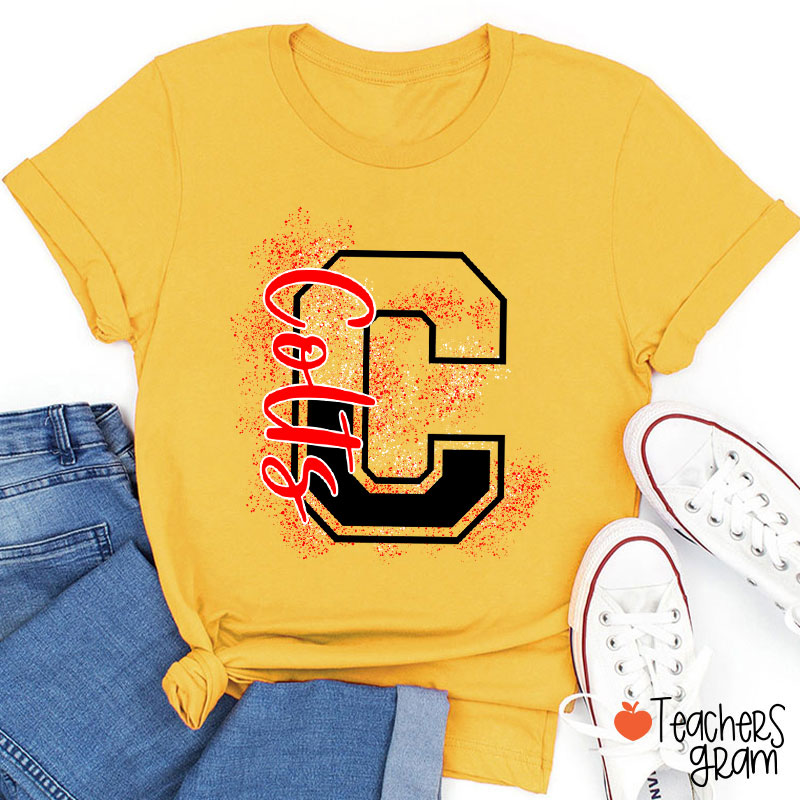 Personalized Mascot Splatter Letter Teacher T-Shirt
