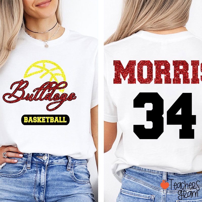 Personalized Mascot And Sport Imitation Glitter Teacher Two Sided T-Shirt