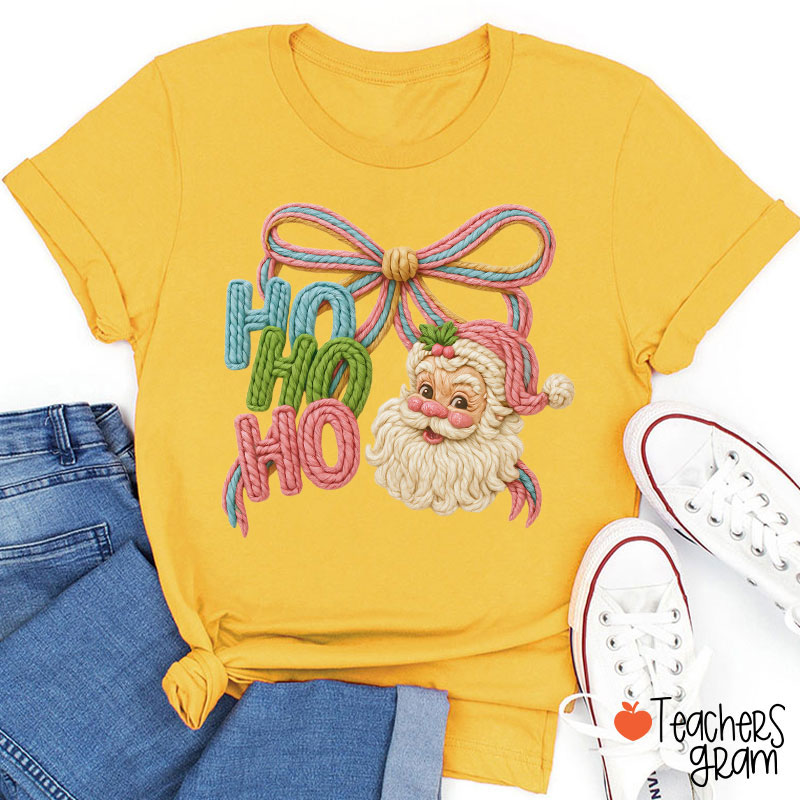 Faux Yarn Ho Ho Ho Merry Christmas Teacher T-shirt