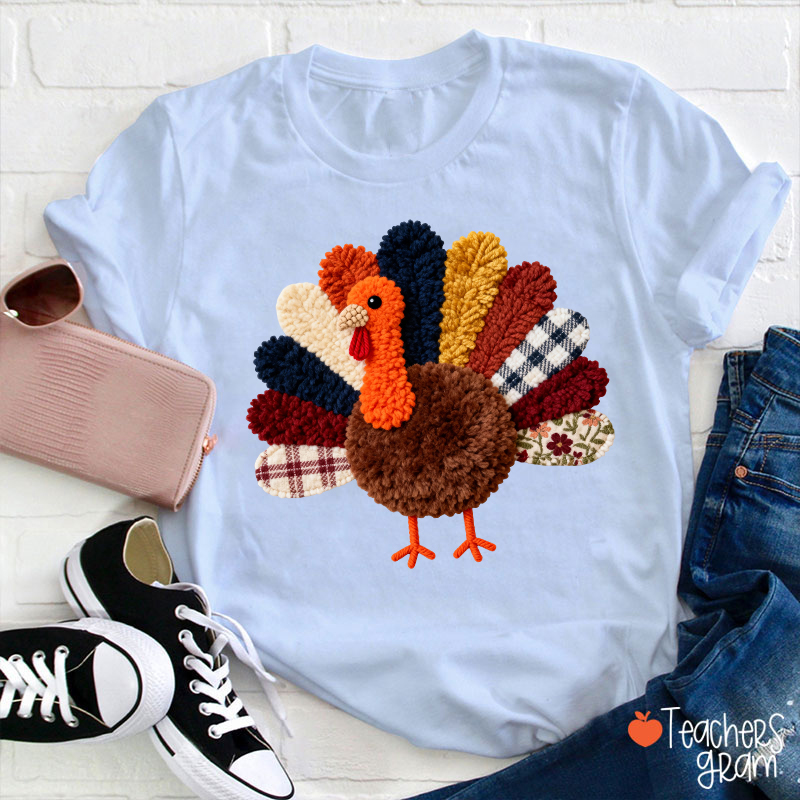 Faux Yarn Turkey Teacher T-shirt
