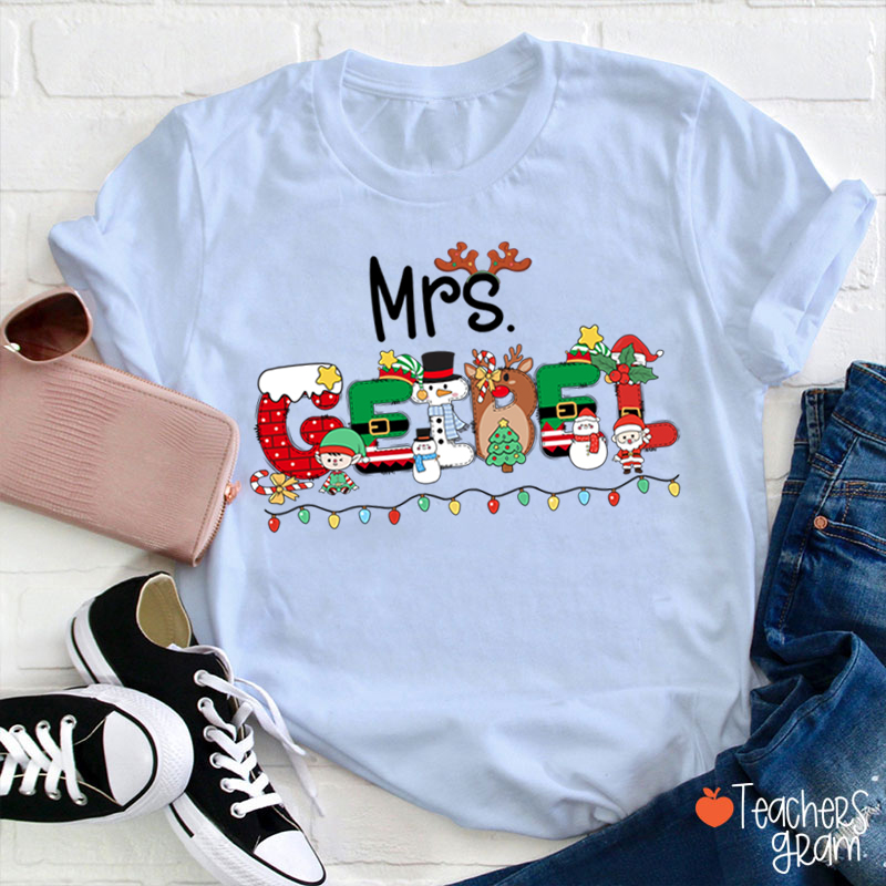 Personalized Name Christmas Lights Teacher T-Shirt